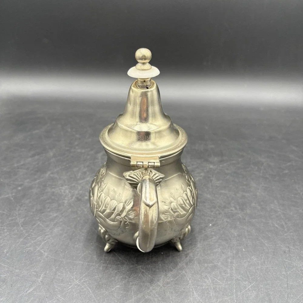Vtg Moroccan HandMade Silverplate Footed Ornate Teapot Theirr Sidi Abderahmine